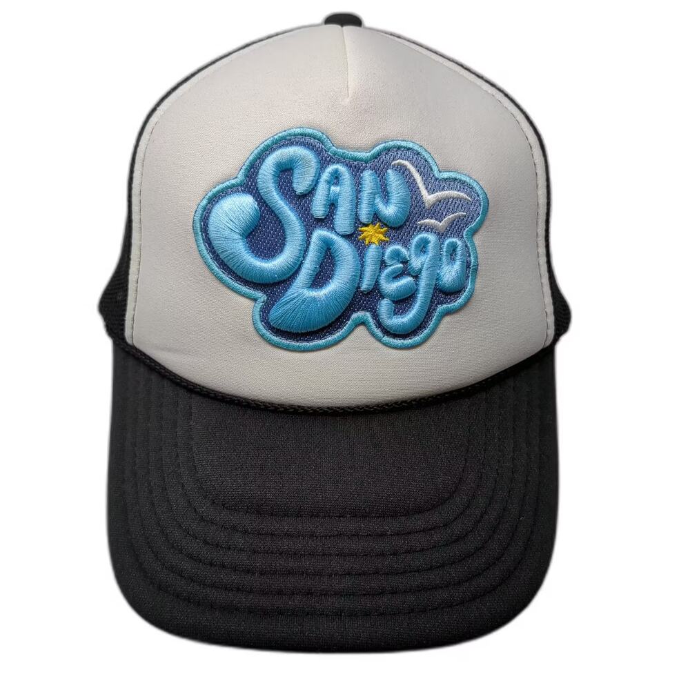 Local Beach Trucker Hat Black White Snapback OS San Diego Embroidered Foam Front